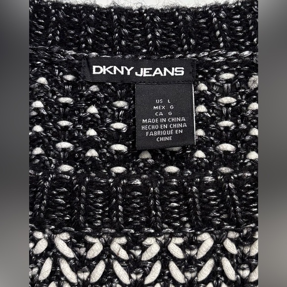 DKNY Jeans Black White Stitch & Yarn Sweater Pullover Chunky L - Picture 5 of 6